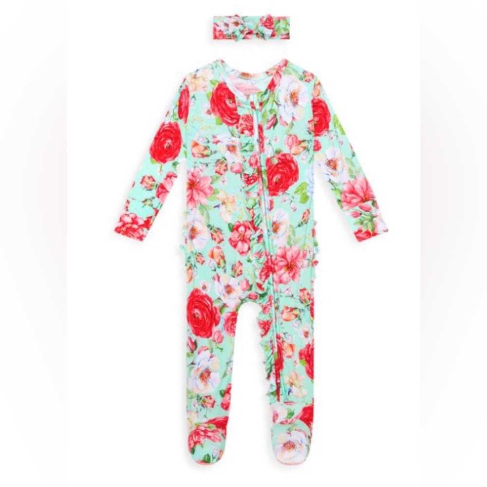 Posh Peanut Baby Girl's Pippa Ruffle One-Piece Footie & Headwrap Set